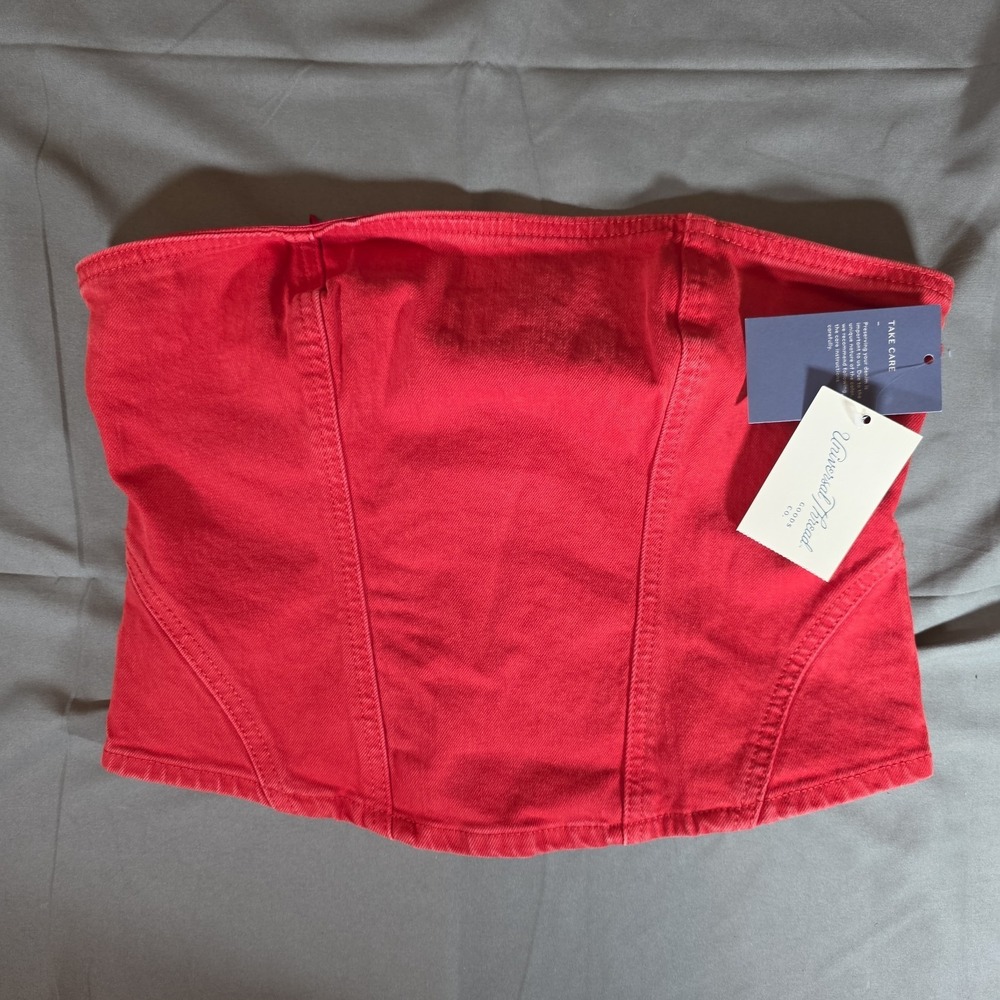 Universal Thread Denim Tube Top Womens Size 8 Red New Corset Zip Back Strapless